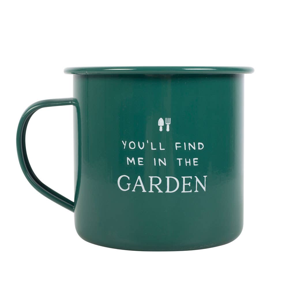 Emaljmugg 'You will find me in the garden'