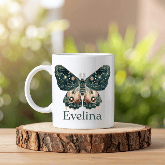 Nattfjäril mugg | Personlig mugg med namn - Fluflu Handgjorda Smycken & Design