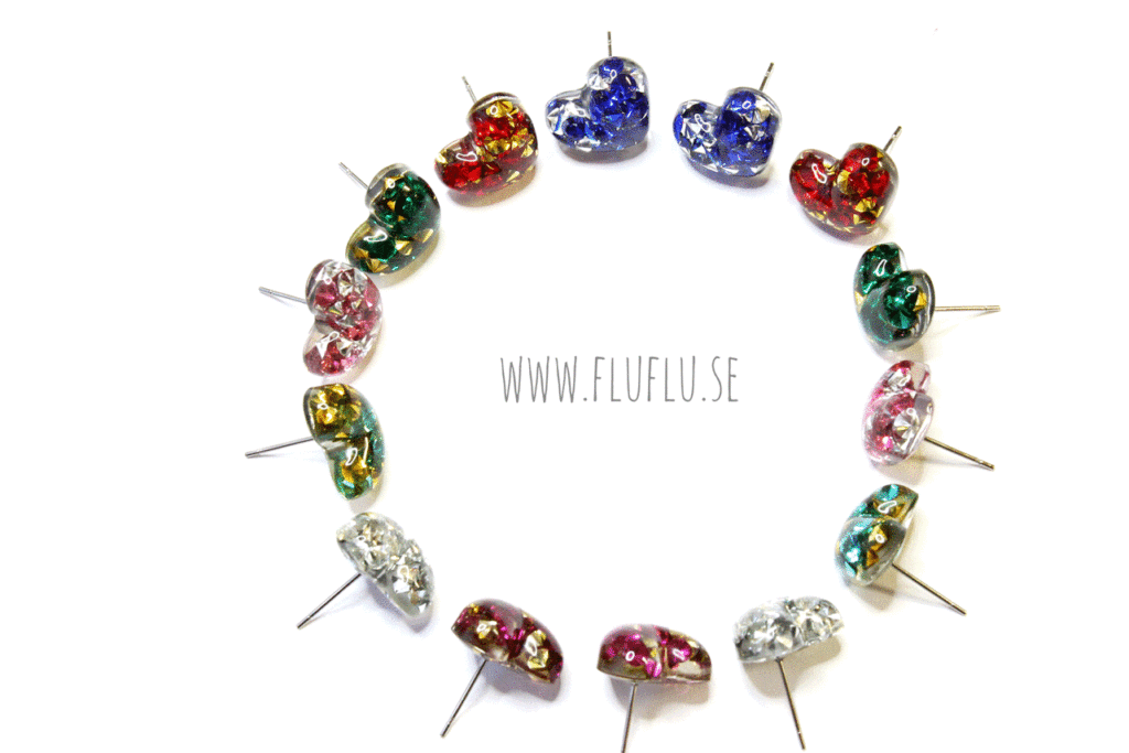 Hjärta med kristaller, stiftörhängen - Fluflu Handgjorda Smycken & Design