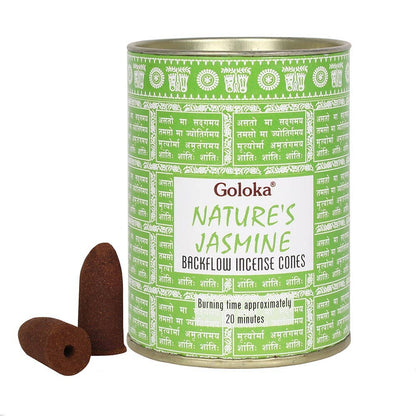 Goloka Jasmine backflow-rökelsekoner, burk med 24 koner