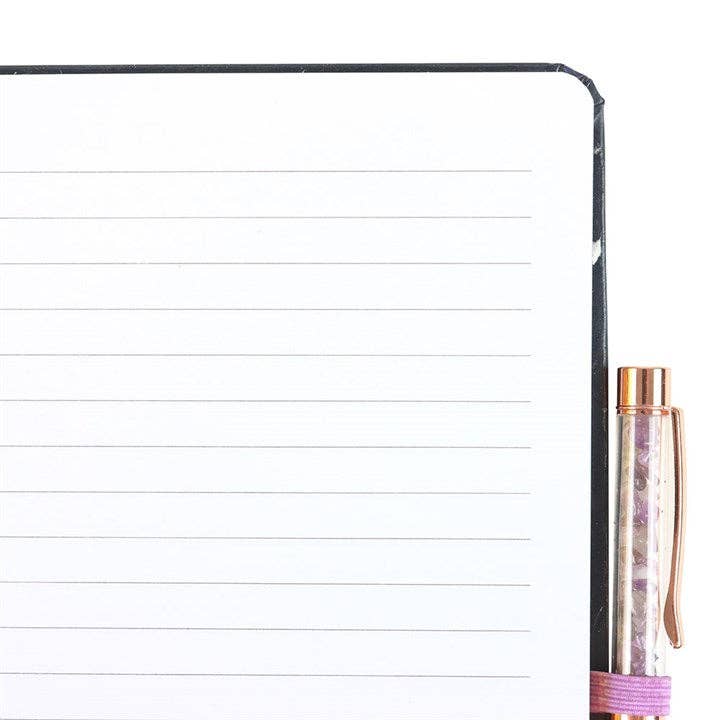 KOMMER SNART Midnattfjäril anteckningsbok med ametistpenna