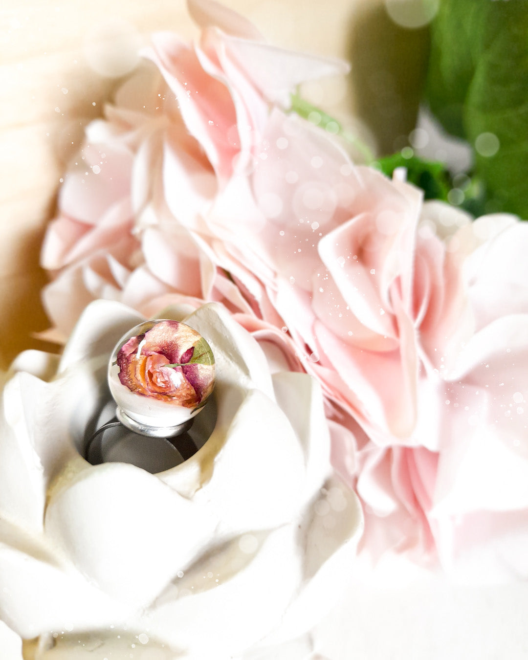 Ring pärla med ros - Fluflu Handgjorda Smycken & Design