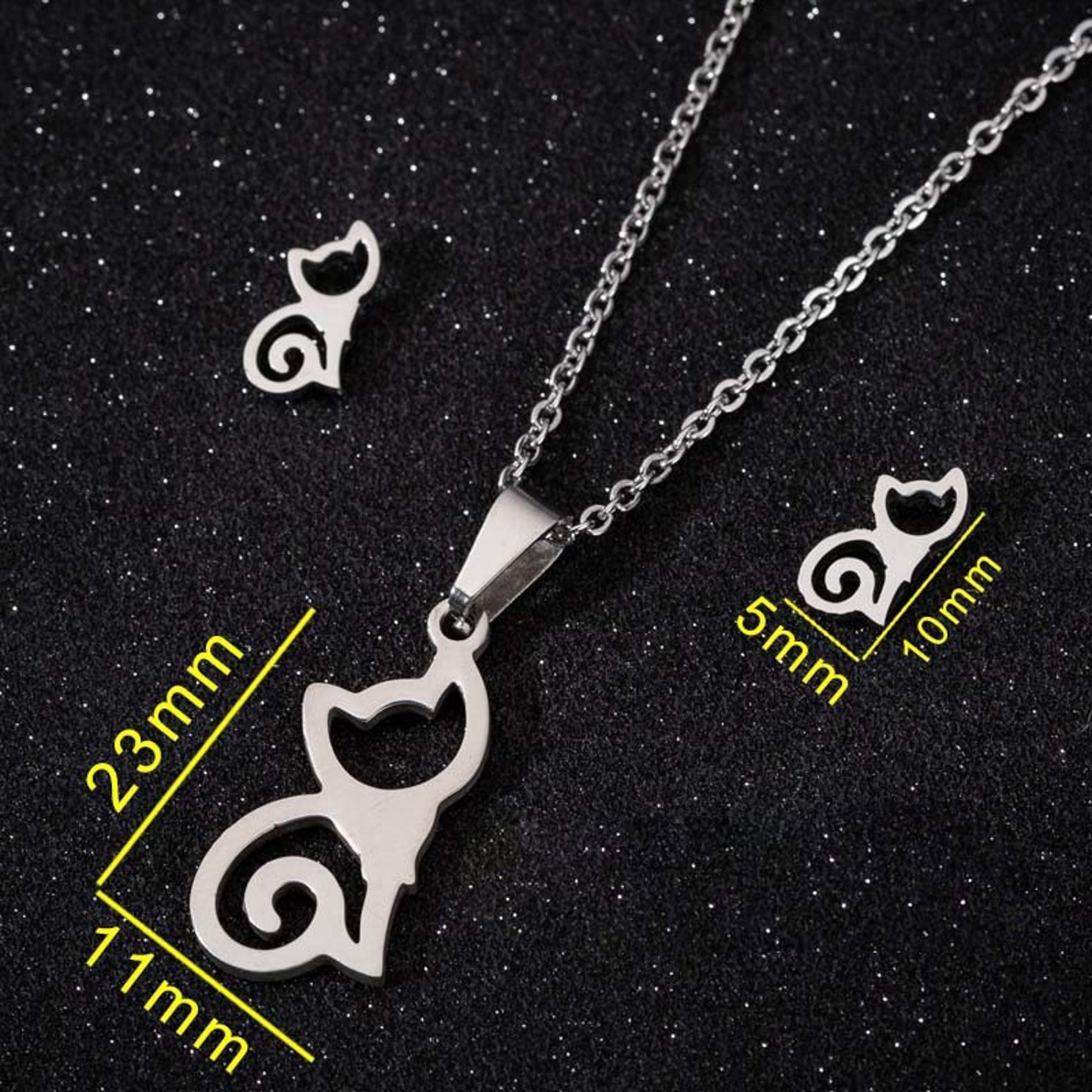 Katt smyckesset, örhängen + halsband - Fluflu Handgjorda Smycken & Design