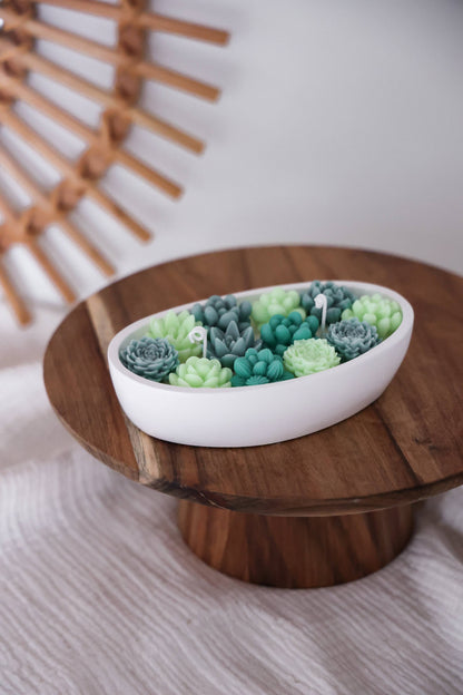 Keramikskål med suckulenter, rapsvax - Fluflu Handgjorda Smycken & Design