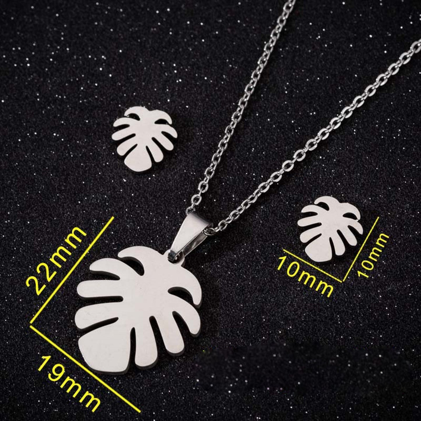 Monstera smyckesset, örhängen + halsband - Fluflu Handgjorda Smycken & Design