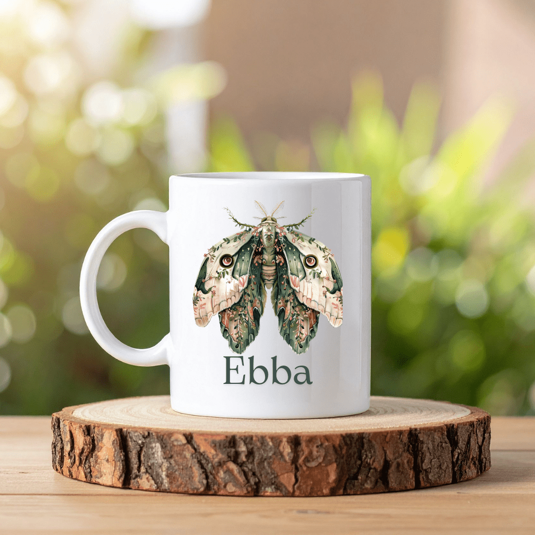 Nattfjäril mugg | Personlig mugg med namn - Fluflu Handgjorda Smycken & Design