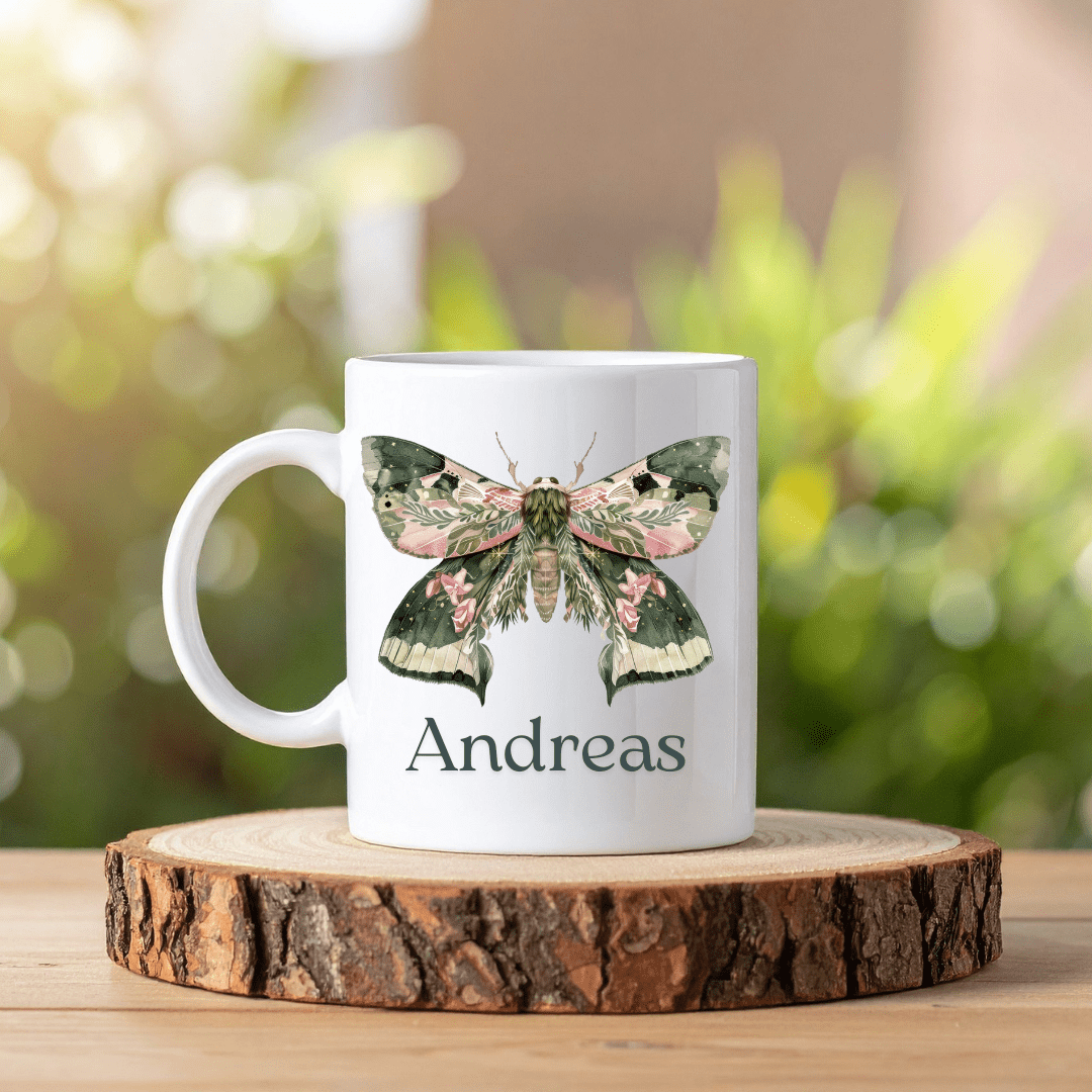 Nattfjäril mugg | Personlig mugg med namn - Fluflu Handgjorda Smycken & Design
