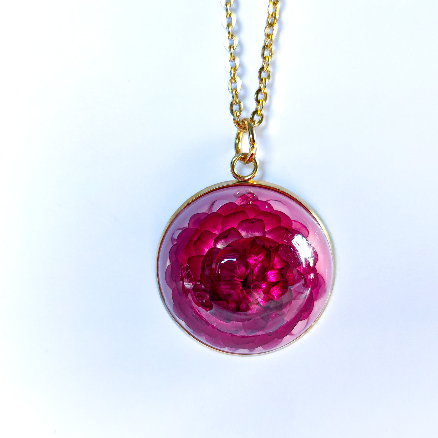 Halssmycke med ingjuten rosa eternell - Fluflu Handgjorda Smycken & Design