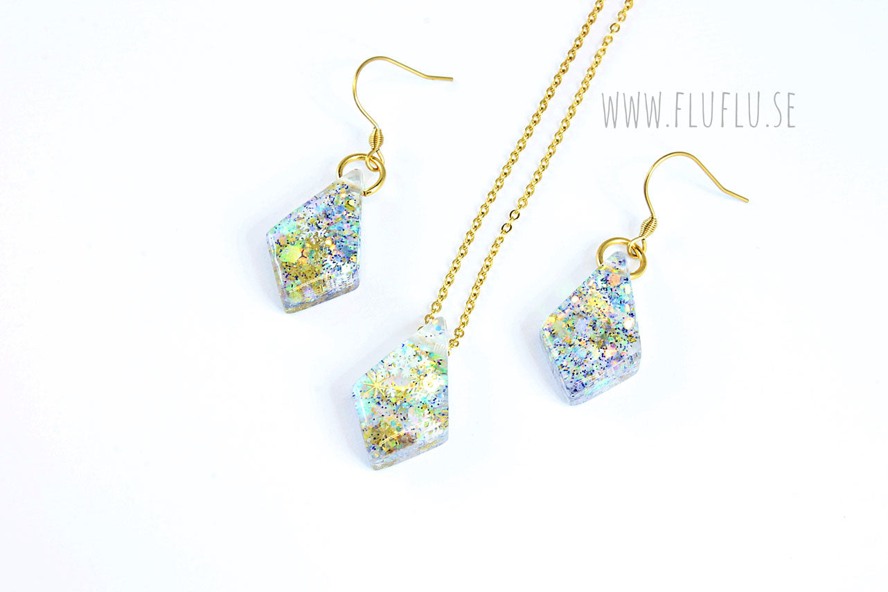 Glitterset, halsband & örhängen - Fluflu Handgjorda Smycken & Design