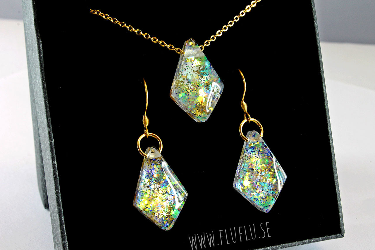 Glitterset, halsband & örhängen - Fluflu Handgjorda Smycken & Design