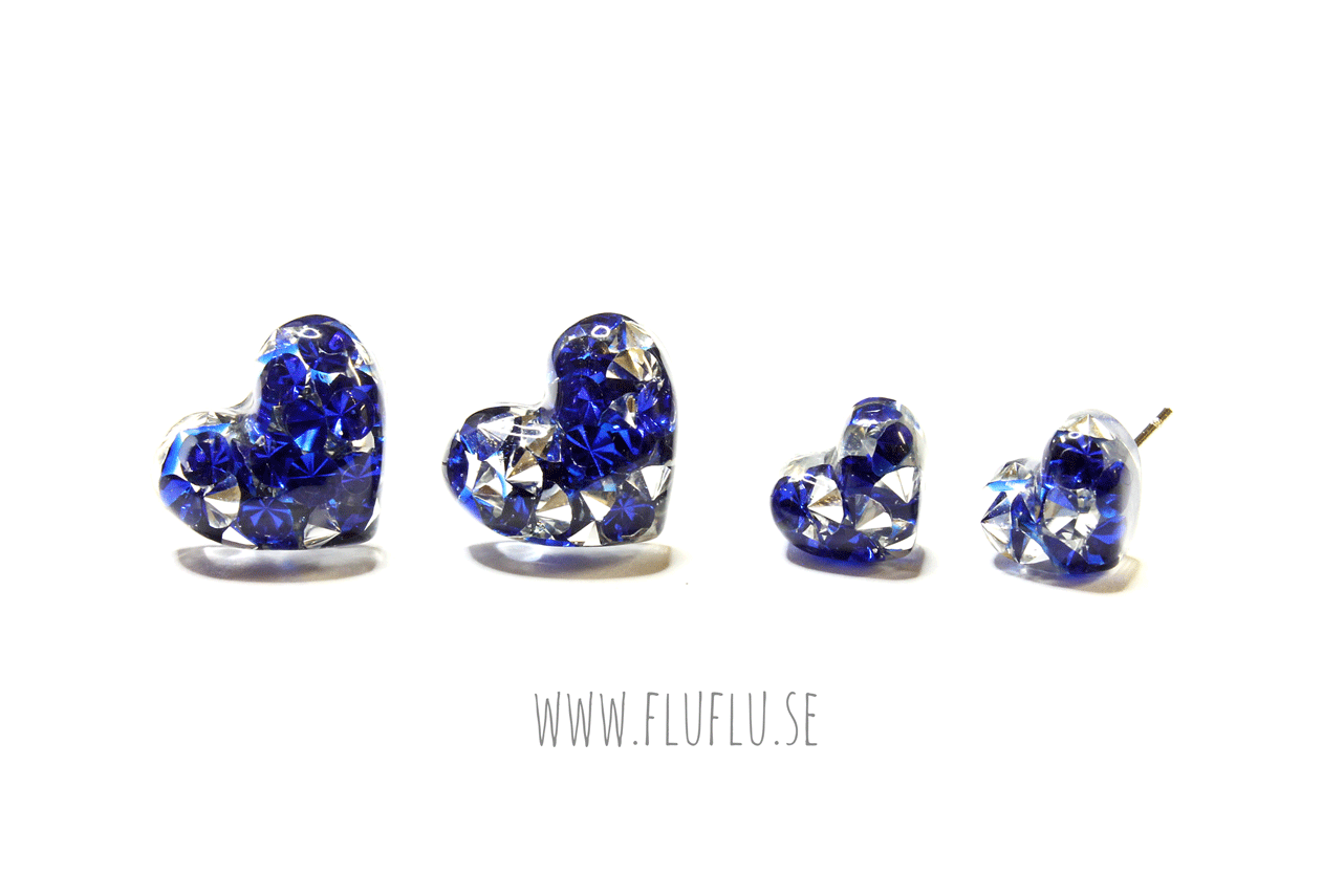 Hjärta med kristaller, stiftörhängen - Fluflu Handgjorda Smycken & Design
