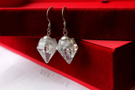 Diamant med silverflingor, örhängen - Fluflu Handgjorda Smycken & Design