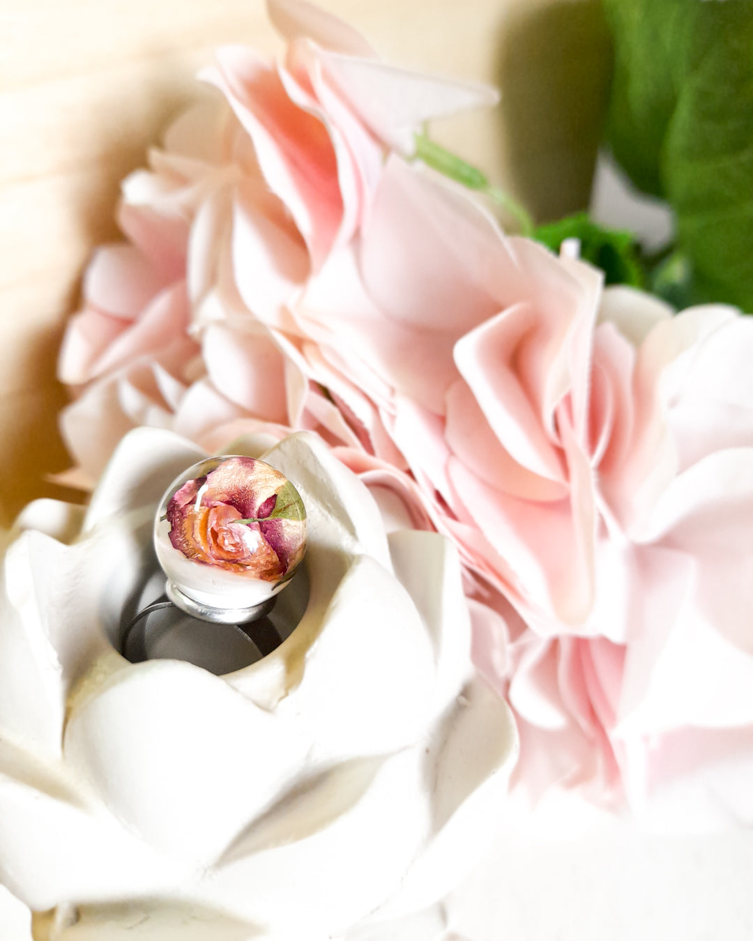 Ring pärla med ros - Fluflu Handgjorda Smycken & Design